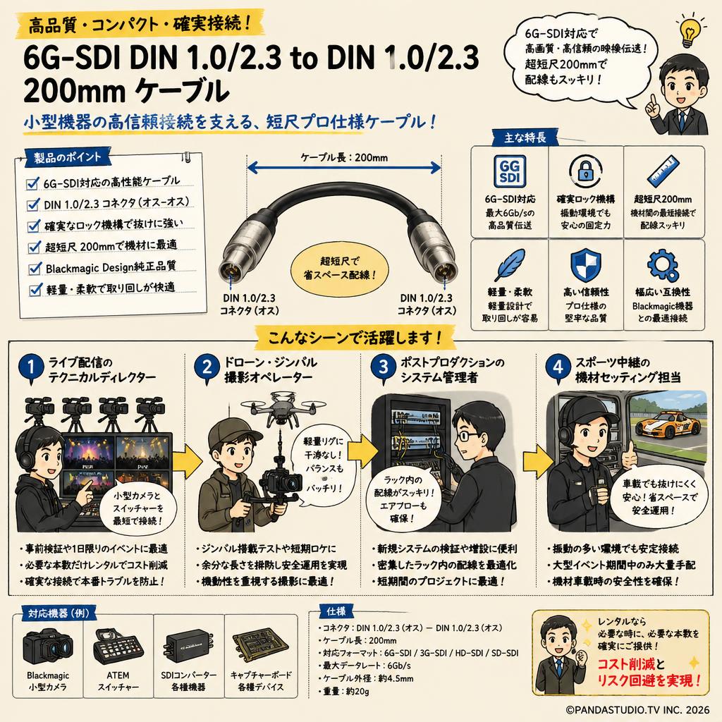 Blackmagic Design 6G-SDI Din 1.0/2.3 to Din 1.0/2.3  200mm ケーブル おもな対象のお客様