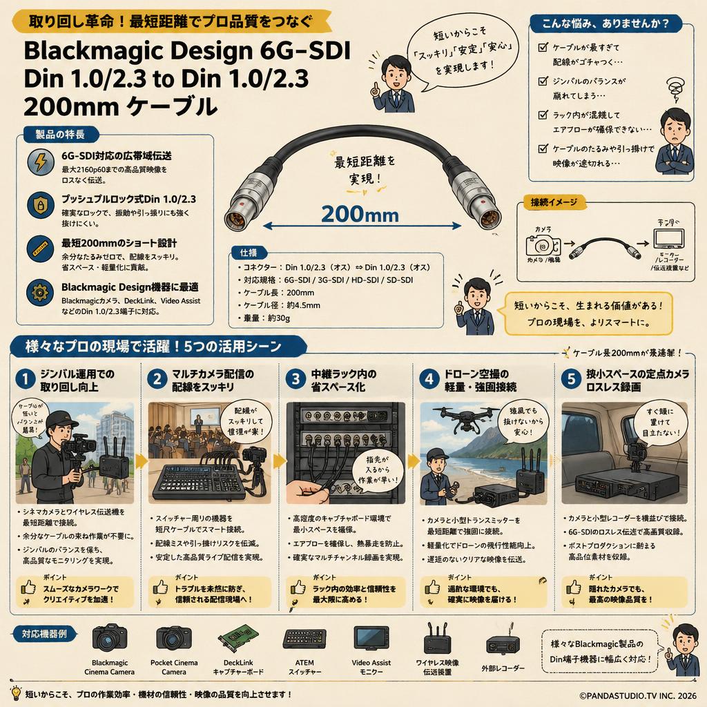 Blackmagic Design 6G-SDI Din 1.0/2.3 to Din 1.0/2.3  200mm ケーブル 用途