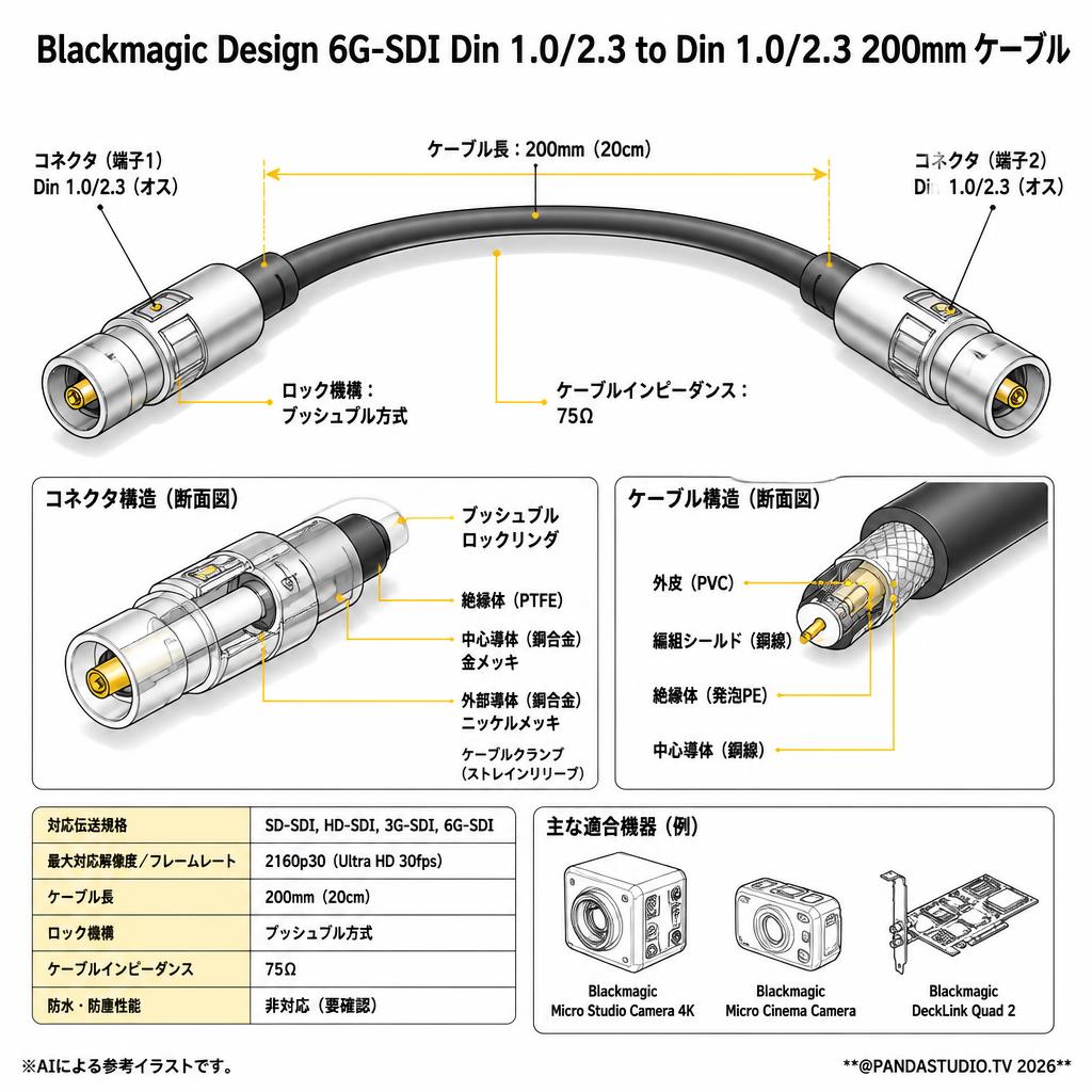 Blackmagic Design 6G-SDI Din 1.0/2.3 to Din 1.0/2.3  200mm ケーブル スペック