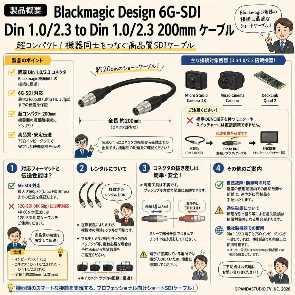Blackmagic Design 6G-SDI Din 1.0/2.3 to Din 1.0/2.3  200mm ケーブル FAQ（よくある質問と答え）