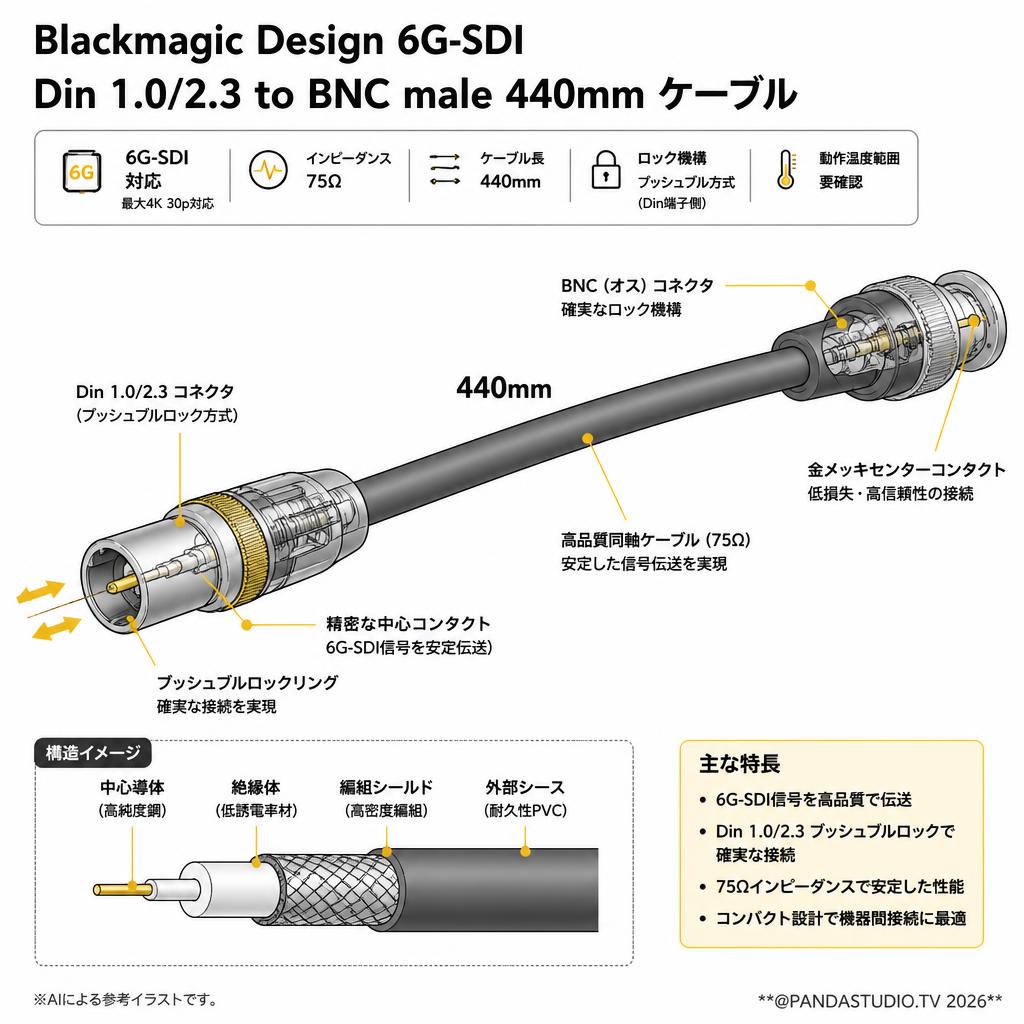 Blackmagic Design 6G-SDI Din 1.0/2.3 to BNC male  440mm ケーブル スペック