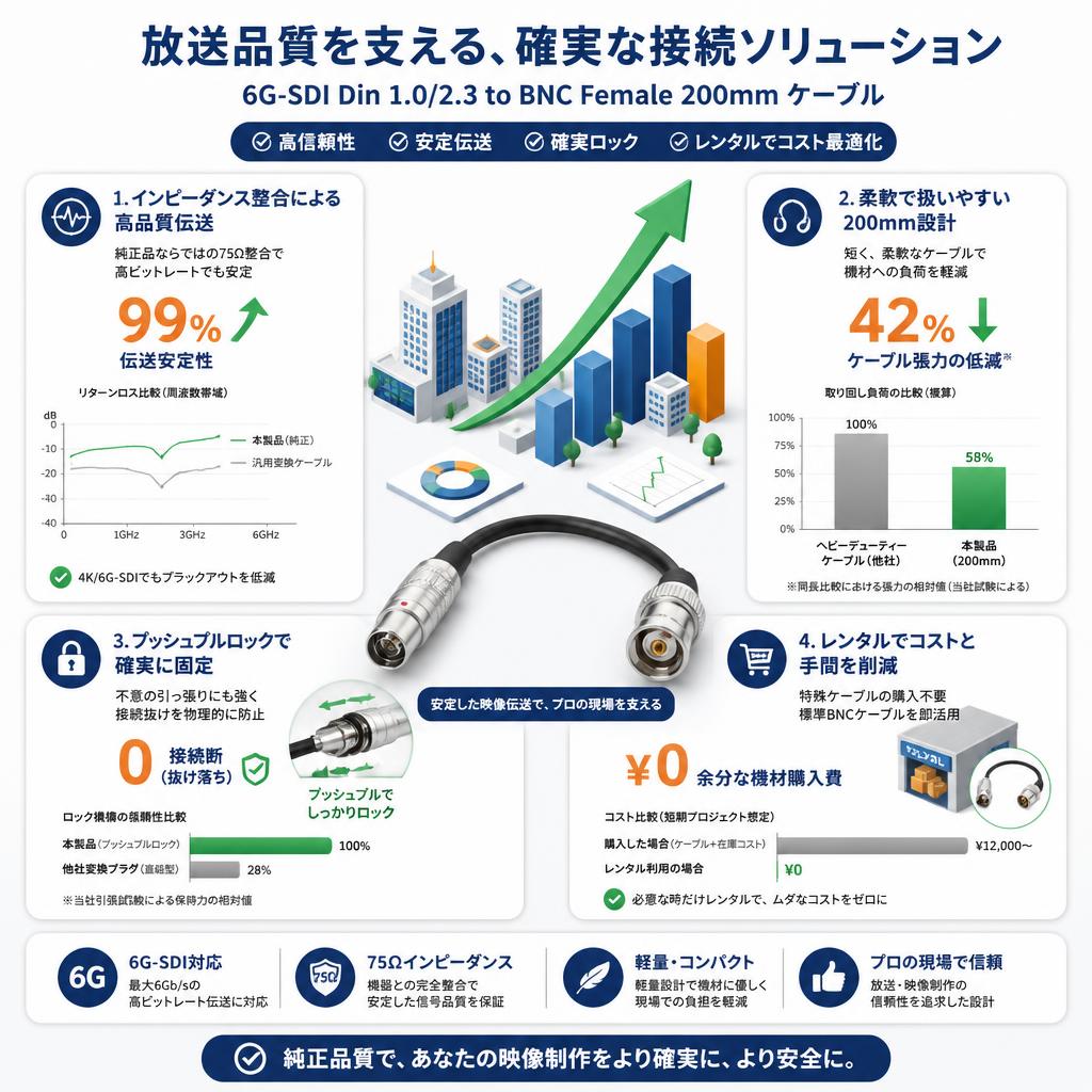Blackmagic Design 6G-SDI Din 1.0/2.3 to BNC Female  200mm ケーブル セールスポイント