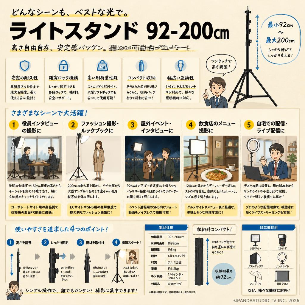 ライトスタンド 92-200cm 用途