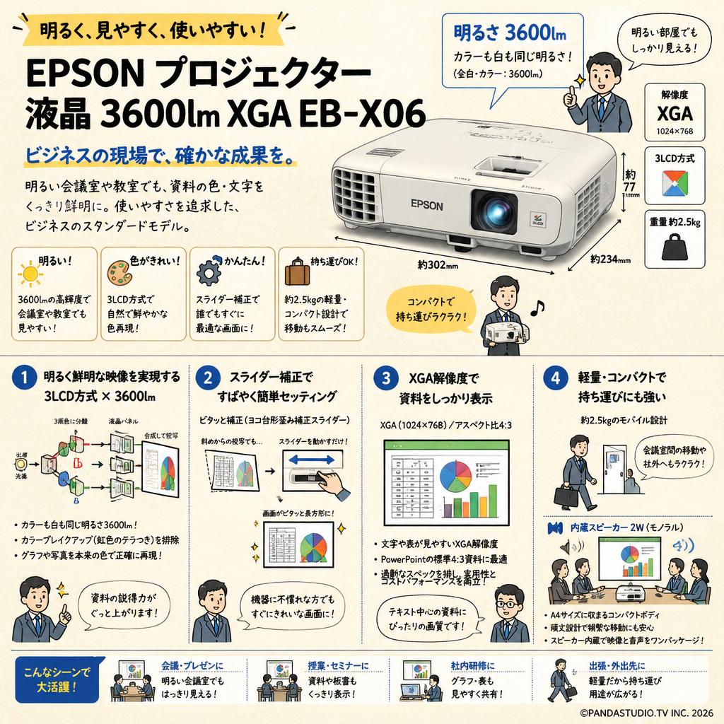 EPSON プロジェクター 液晶 3600lm XGA EB-X06 概要