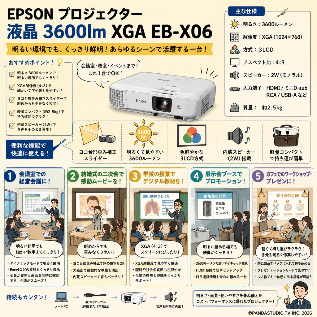 EPSON プロジェクター 液晶 3600lm XGA EB-X06 用途