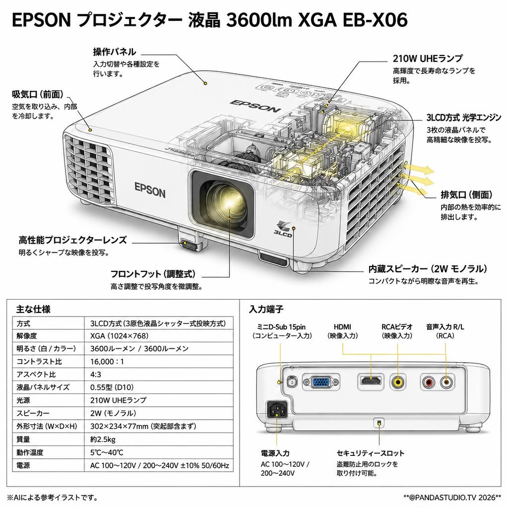 EPSON プロジェクター 液晶 3600lm XGA EB-X06 スペック
