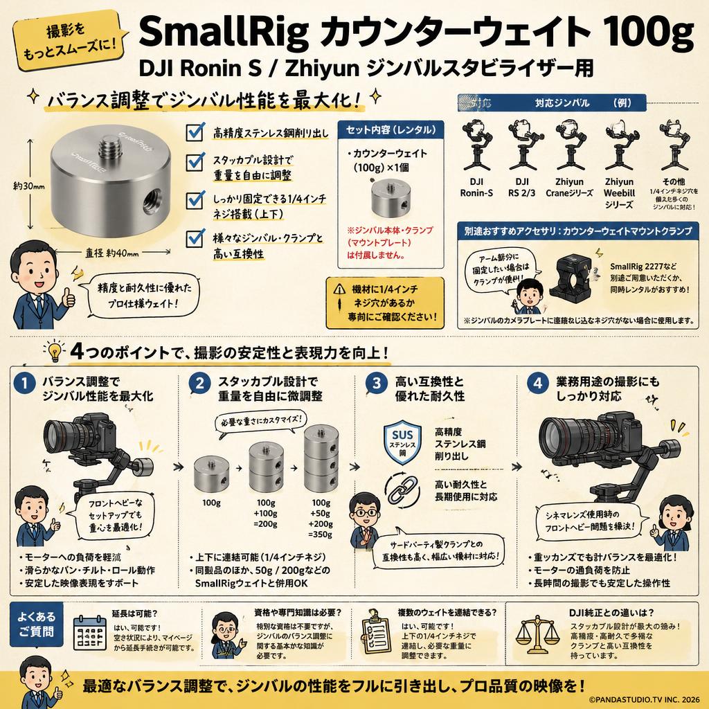 SmallRig DJI Ronin S/Zhiyunジンバルスタビライザー用カウンターウェイト 100g FAQ（よくある質問と答え）