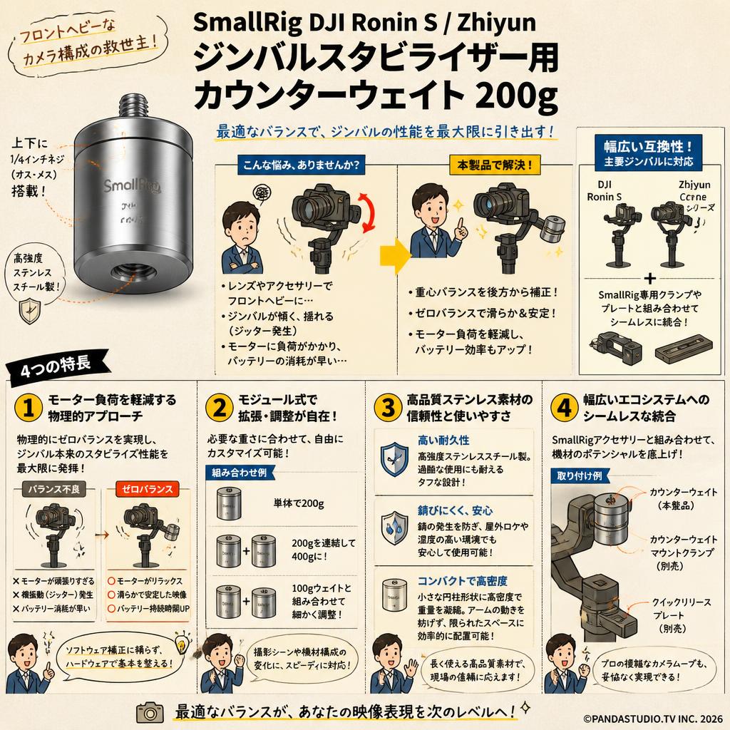 SmallRig DJI Ronin S/Zhiyunジンバルスタビライザー用カウンターウェイト 200g 概要