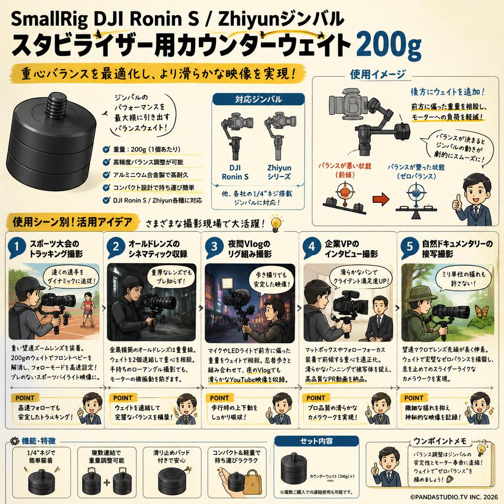 SmallRig DJI Ronin S/Zhiyunジンバルスタビライザー用カウンターウェイト 200g 用途
