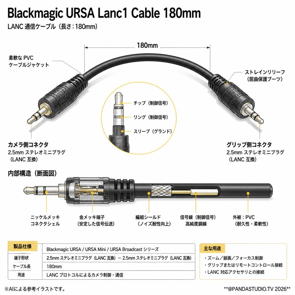 Blackmagic URSA Lanc1 Cable 180mm Cable - Lanc 180mm スペック