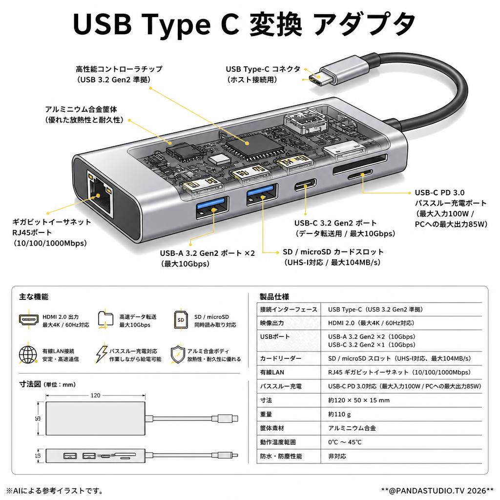 USB Type C 変換 アダプタ スペック