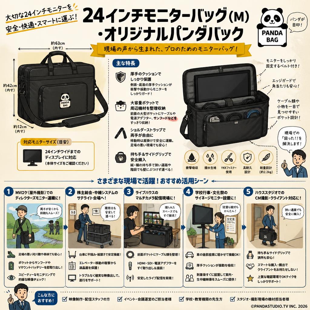 24インチモニターバッグ(M)・オリジナルパンダバック 用途