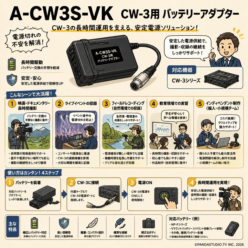 A-CW3S-VK CW-3用 バッテリーアダプター 用途