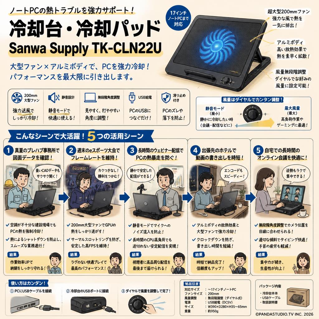 冷却台・冷却パッド Sanwa Supply TK-CLN22U 用途