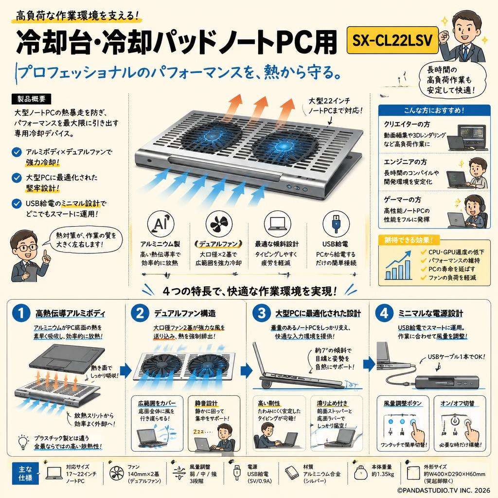 冷却台・冷却パッドノートPC用 SX-CL22LSV 概要