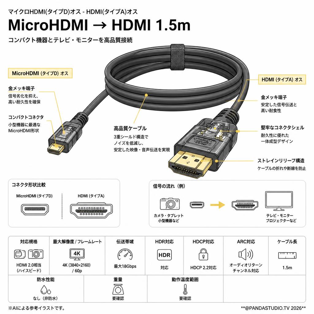 MicroHDMI → HDMI 1.5m スペック