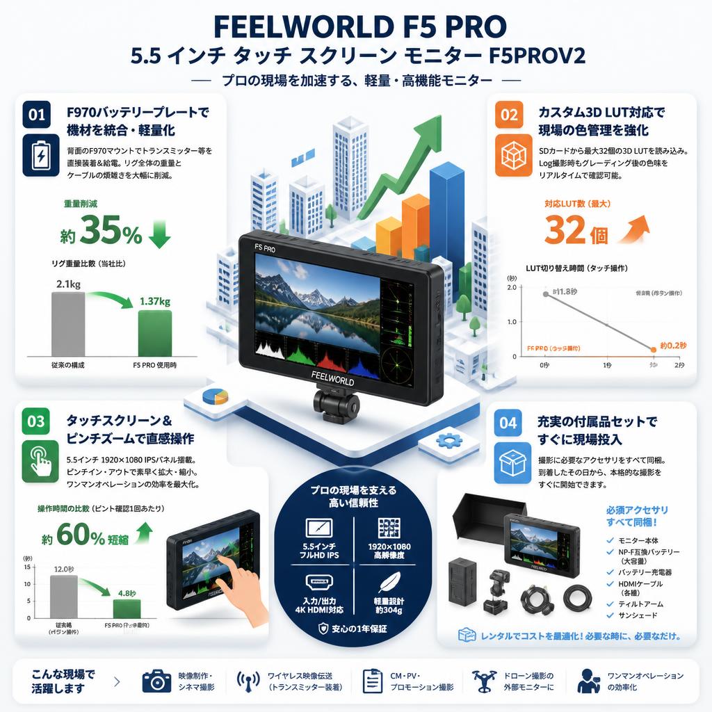 FEELWORLD F5 PRO 5.5 インチ タッチ スクリーン モニター F5PROV2 セールスポイント