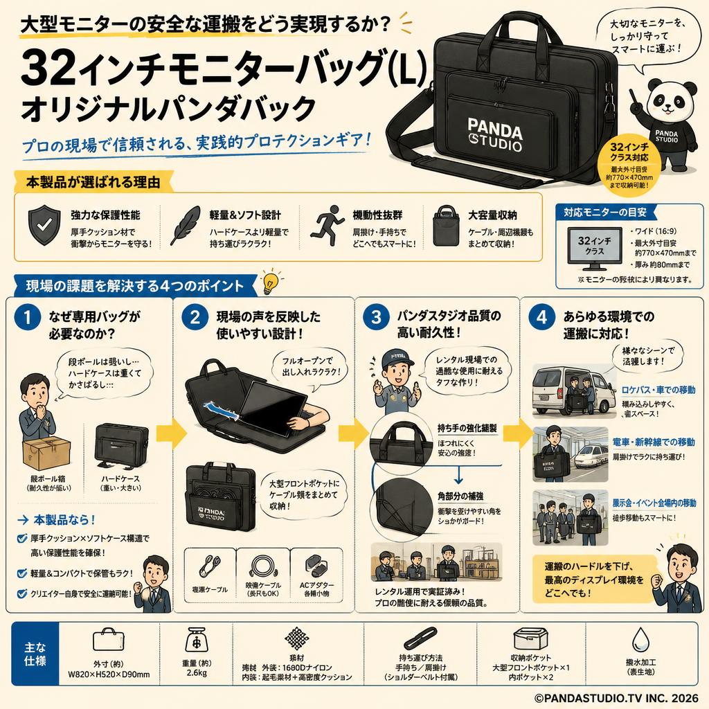 32インチモニターバッグ(L)・オリジナルパンダバック 概要