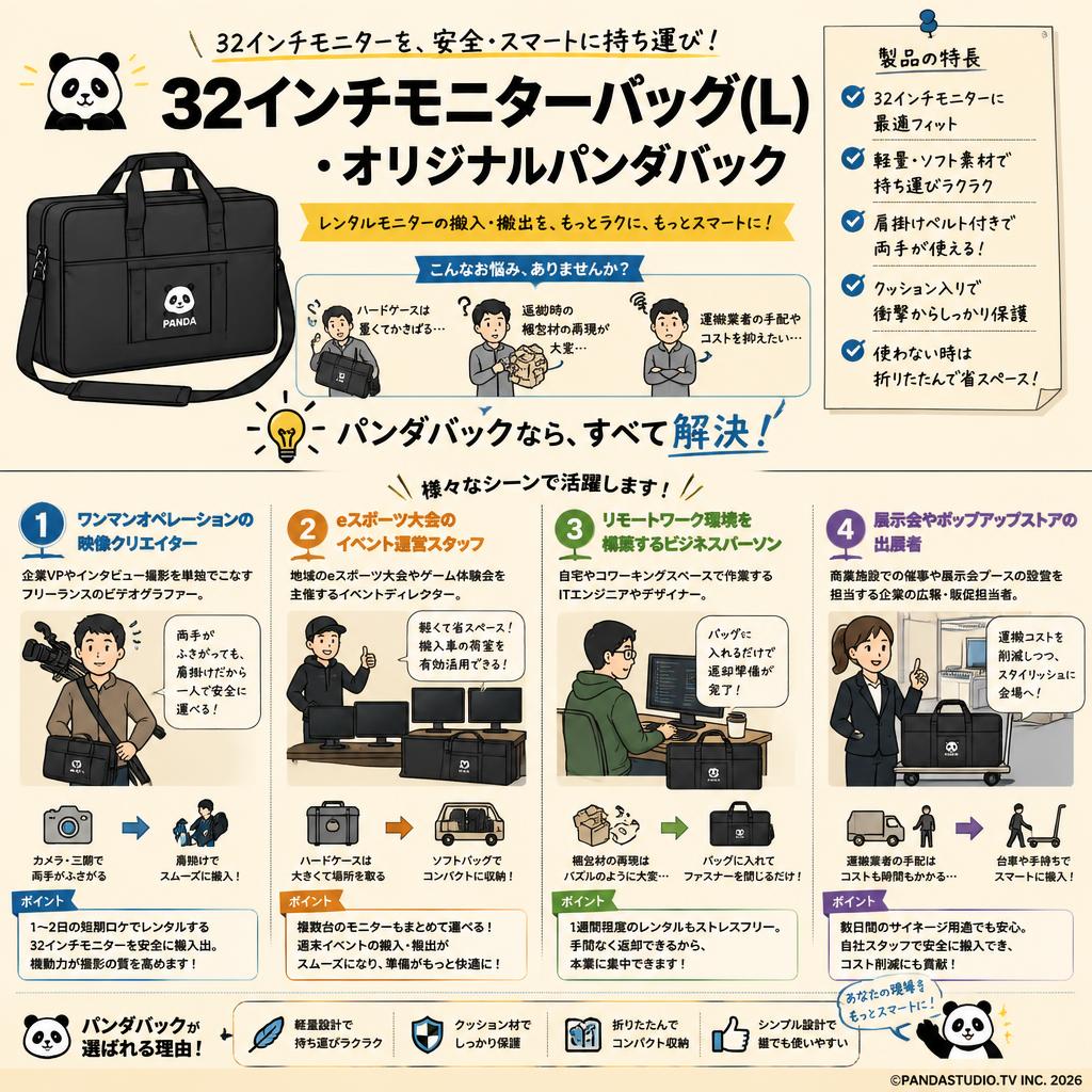 32インチモニターバッグ(L)・オリジナルパンダバック おもな対象のお客様