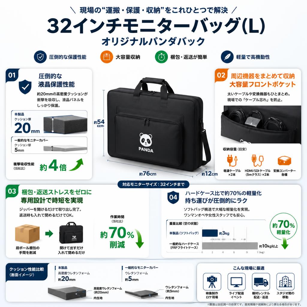32インチモニターバッグ(L)・オリジナルパンダバック セールスポイント