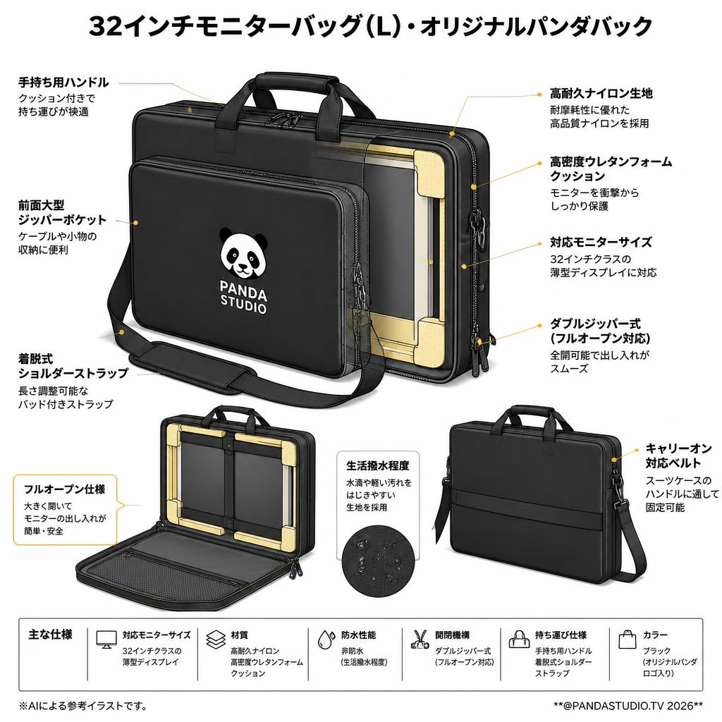 32インチモニターバッグ(L)・オリジナルパンダバック スペック