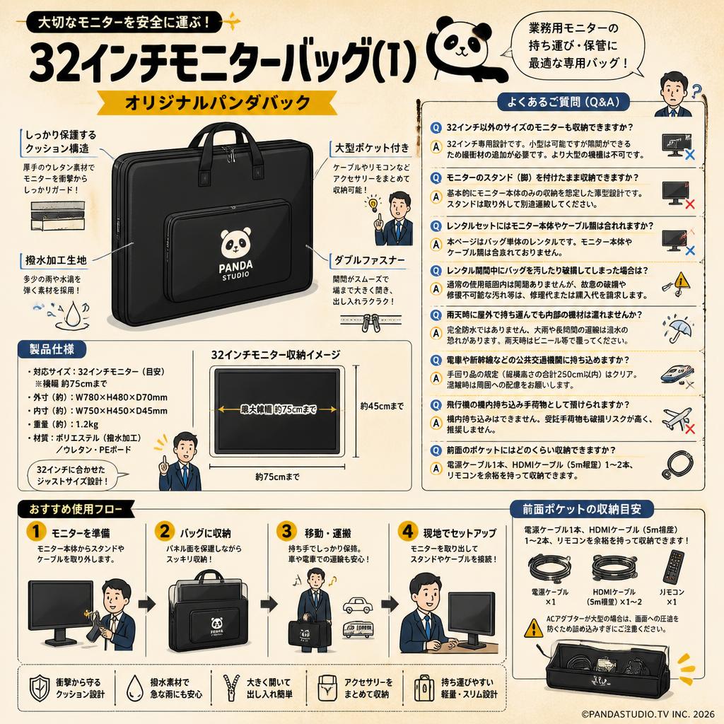 32インチモニターバッグ(L)・オリジナルパンダバック FAQ（よくある質問と答え）