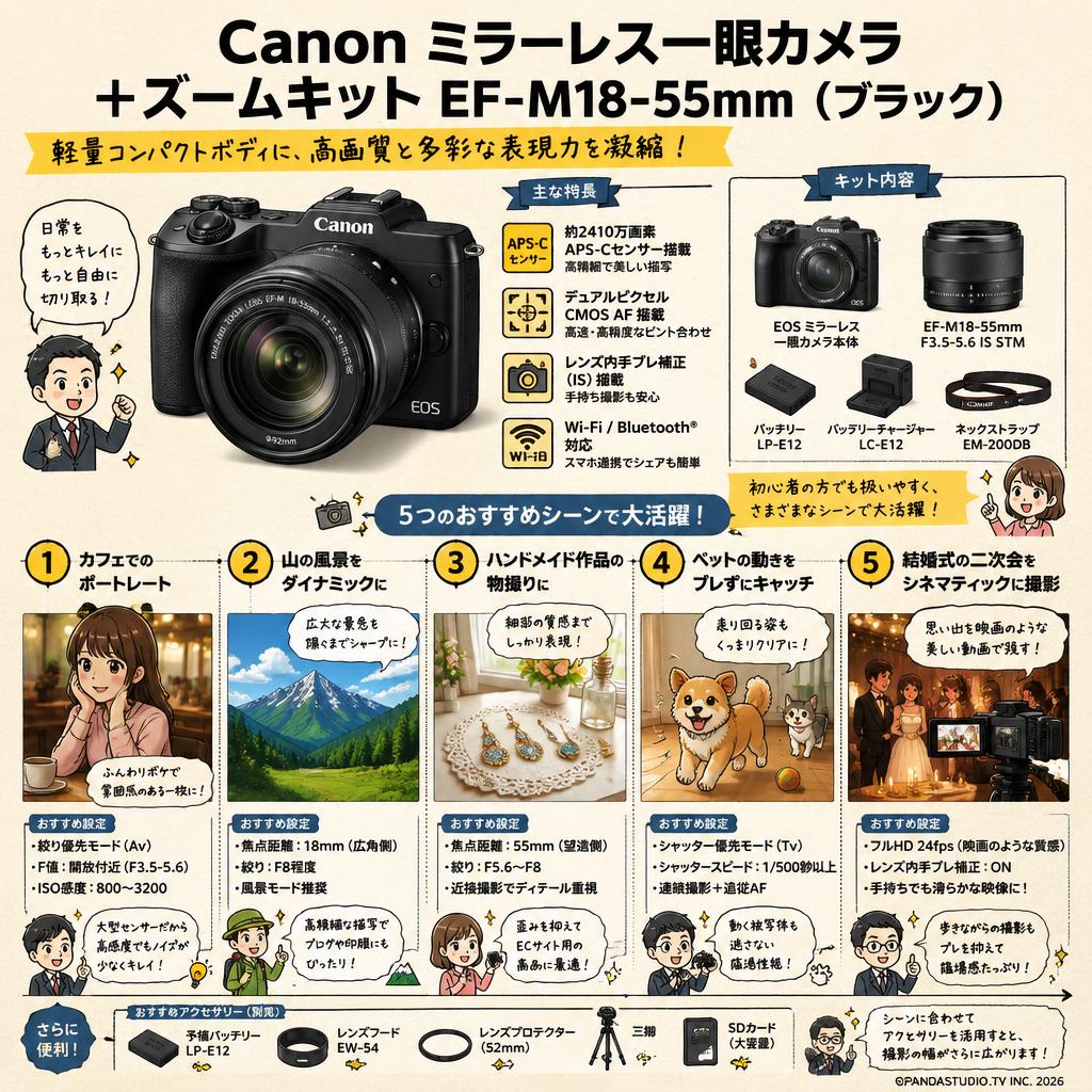 Canon ミラーレス一眼カメラ＋ズームキットEF-M18-55mm (ブラック) 用途