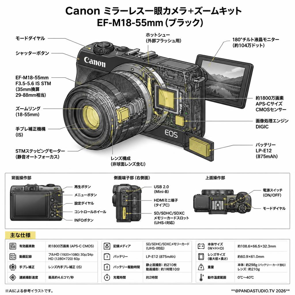 Canon ミラーレス一眼カメラ＋ズームキットEF-M18-55mm (ブラック) スペック