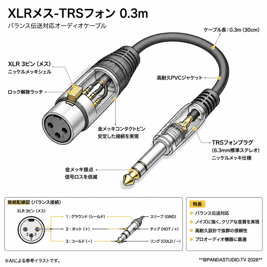 XLRメス-TRSフォン 0.3m スペック