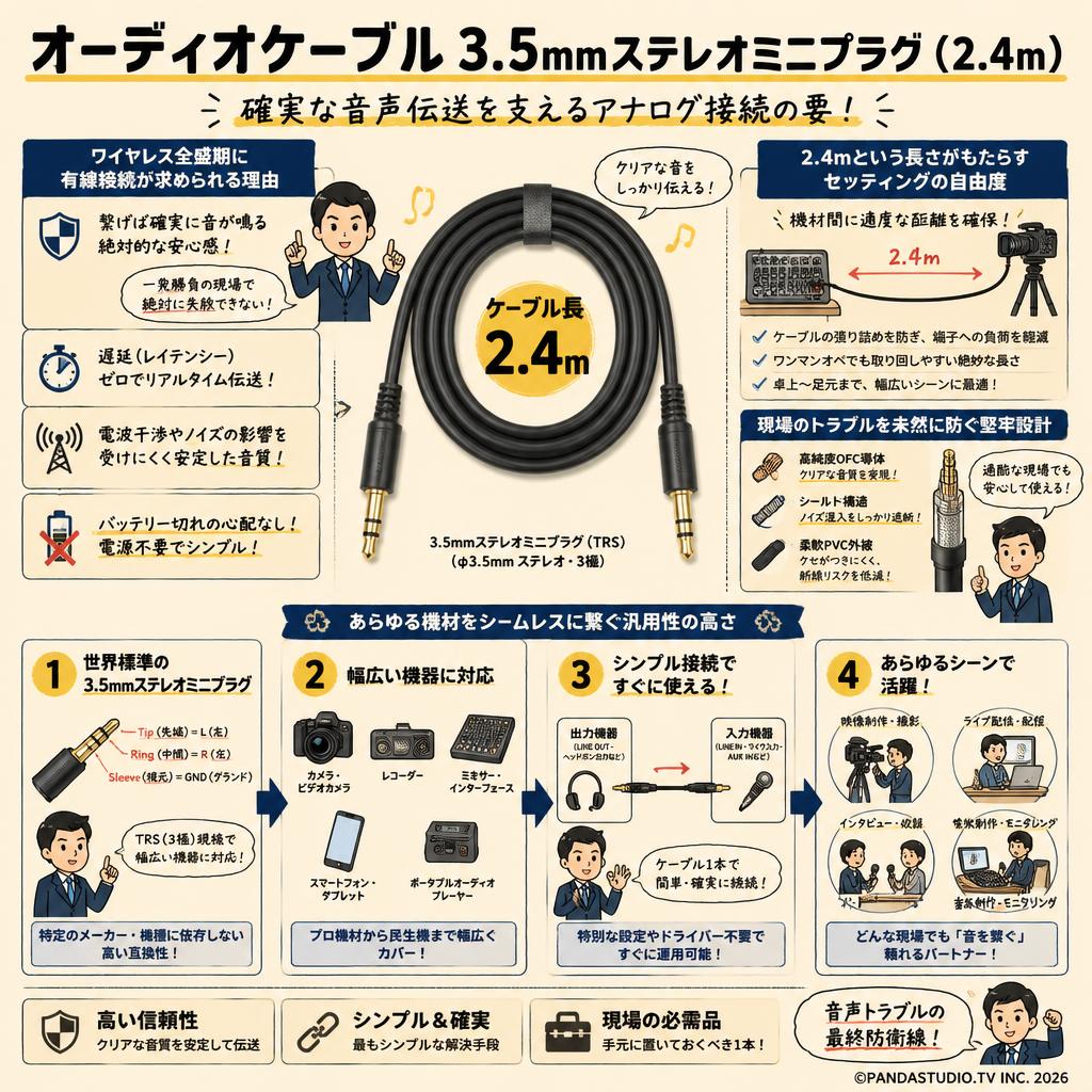 オーディオケーブル3.5mmステレオミニプラグ (2.4m) 概要
