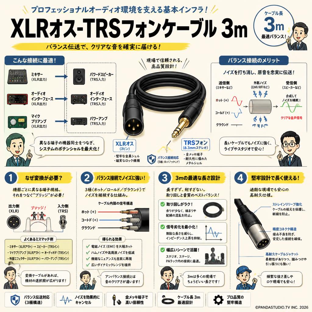 XLRオス-TRSフォンケーブル 3ｍ 概要