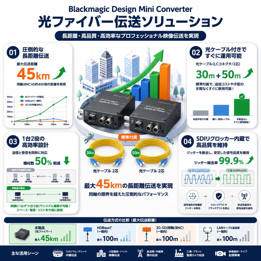 Blackmagic Design Mini Converter Optical Fiber＋光ケーブル 2芯 (30m＋50m) セールスポイント