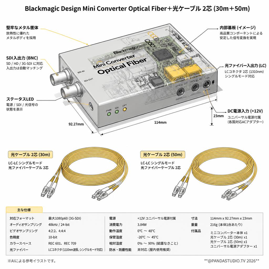 Blackmagic Design Mini Converter Optical Fiber＋光ケーブル 2芯 (30m＋50m) スペック