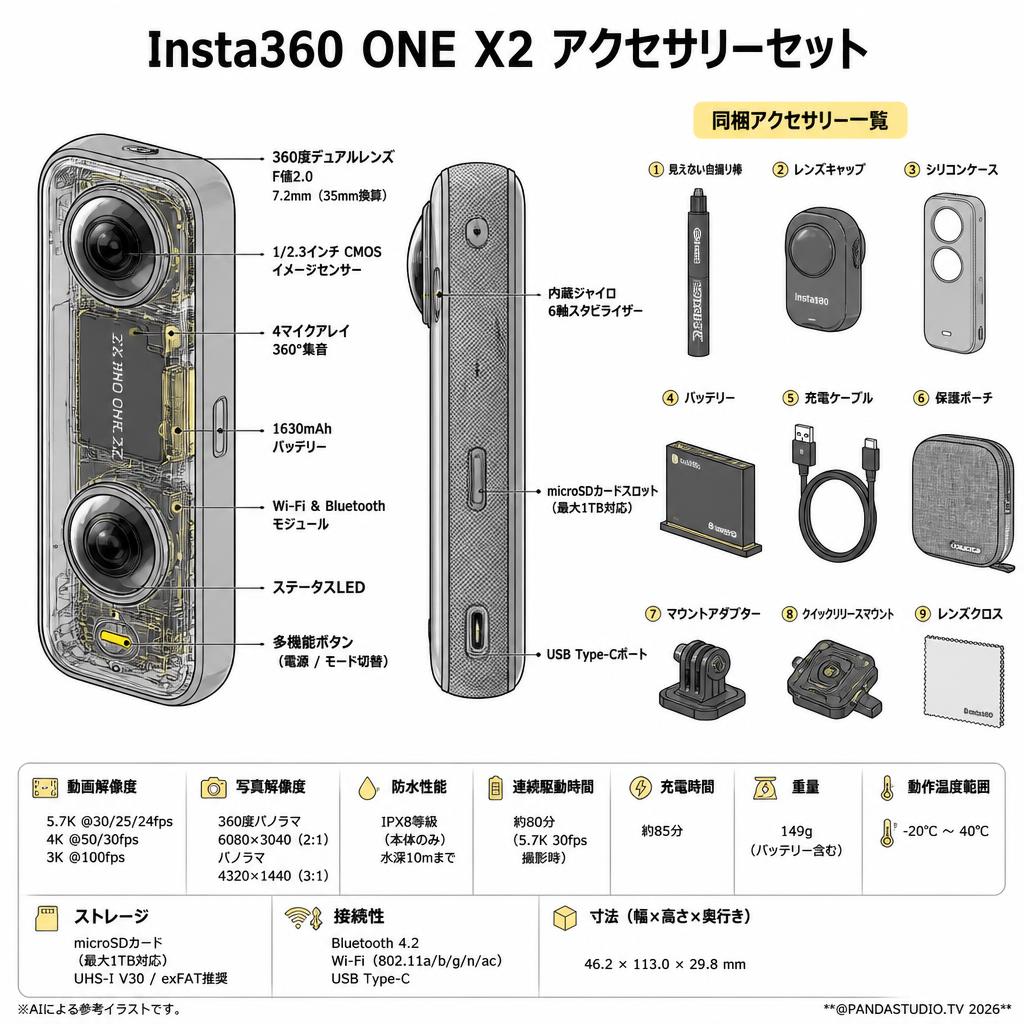 Insta360 ONE X2 アクセサリーセット スペック