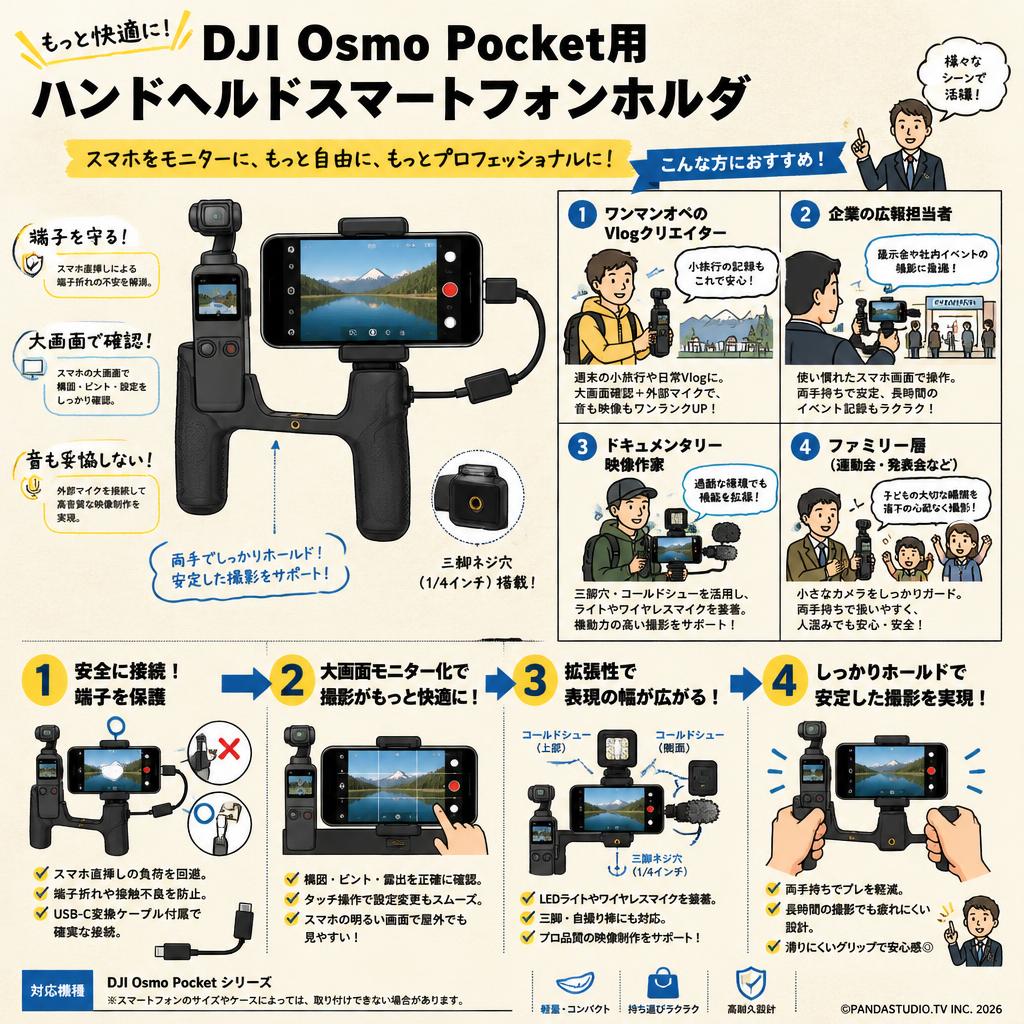 Dji Osmo Pocket用ハンドヘルドスマートフォンホルダ おもな対象のお客様