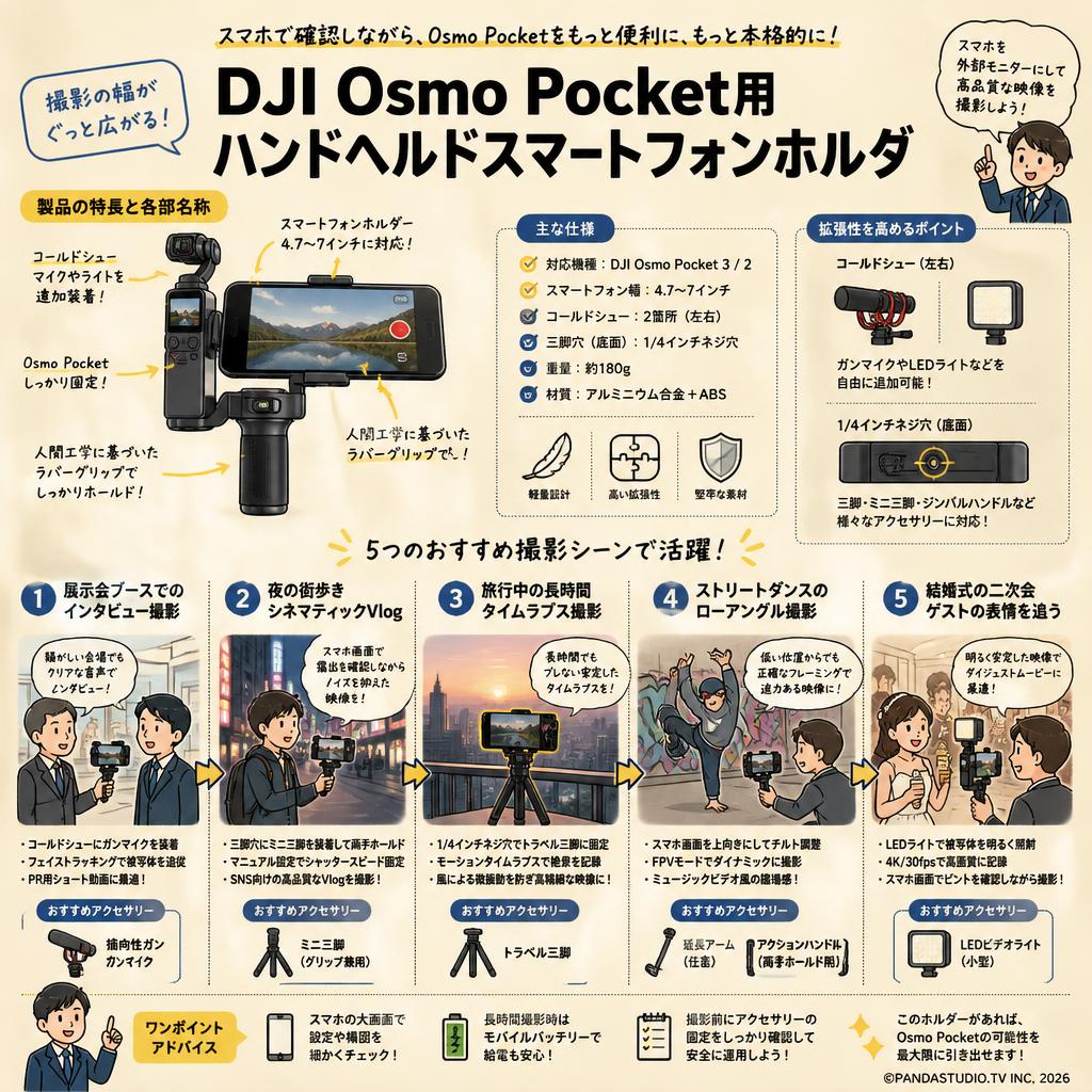 Dji Osmo Pocket用ハンドヘルドスマートフォンホルダ 用途