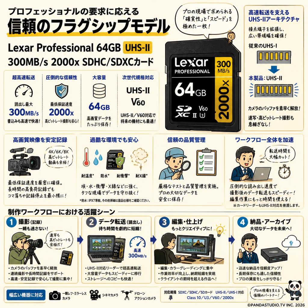 Lexar Professional 64GB UHS-II 300MB/s 2000x SDHC/SDXCカード 概要