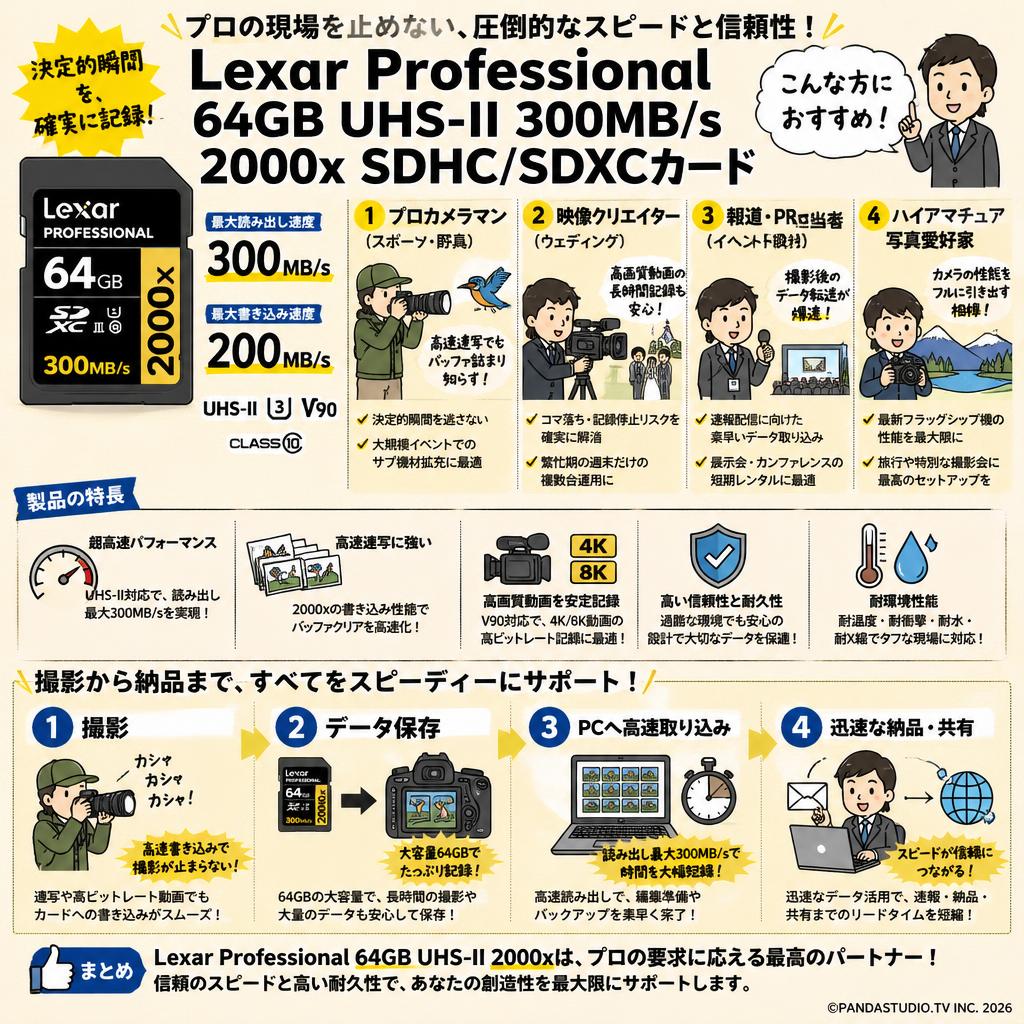 Lexar Professional 64GB UHS-II 300MB/s 2000x SDHC/SDXCカード おもな対象のお客様