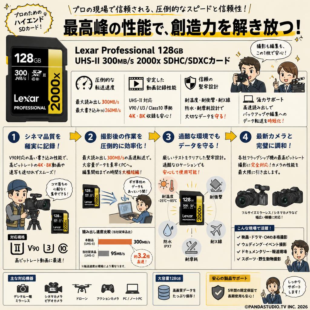 Lexar Professional 128GB  UHS-II 300MB/s 2000x SDHC/SDXCカード 概要