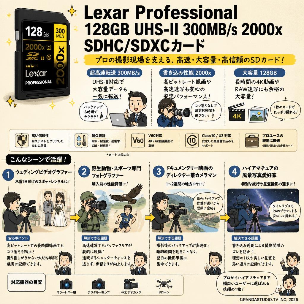 Lexar Professional 128GB  UHS-II 300MB/s 2000x SDHC/SDXCカード おもな対象のお客様