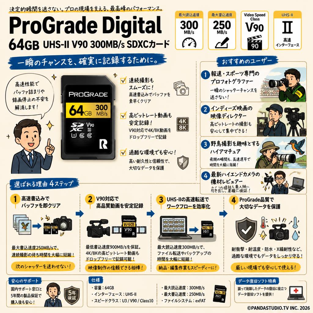 ProGrade Digital 64GB  UHS-II V90 300MB/s SDXCカード おもな対象のお客様