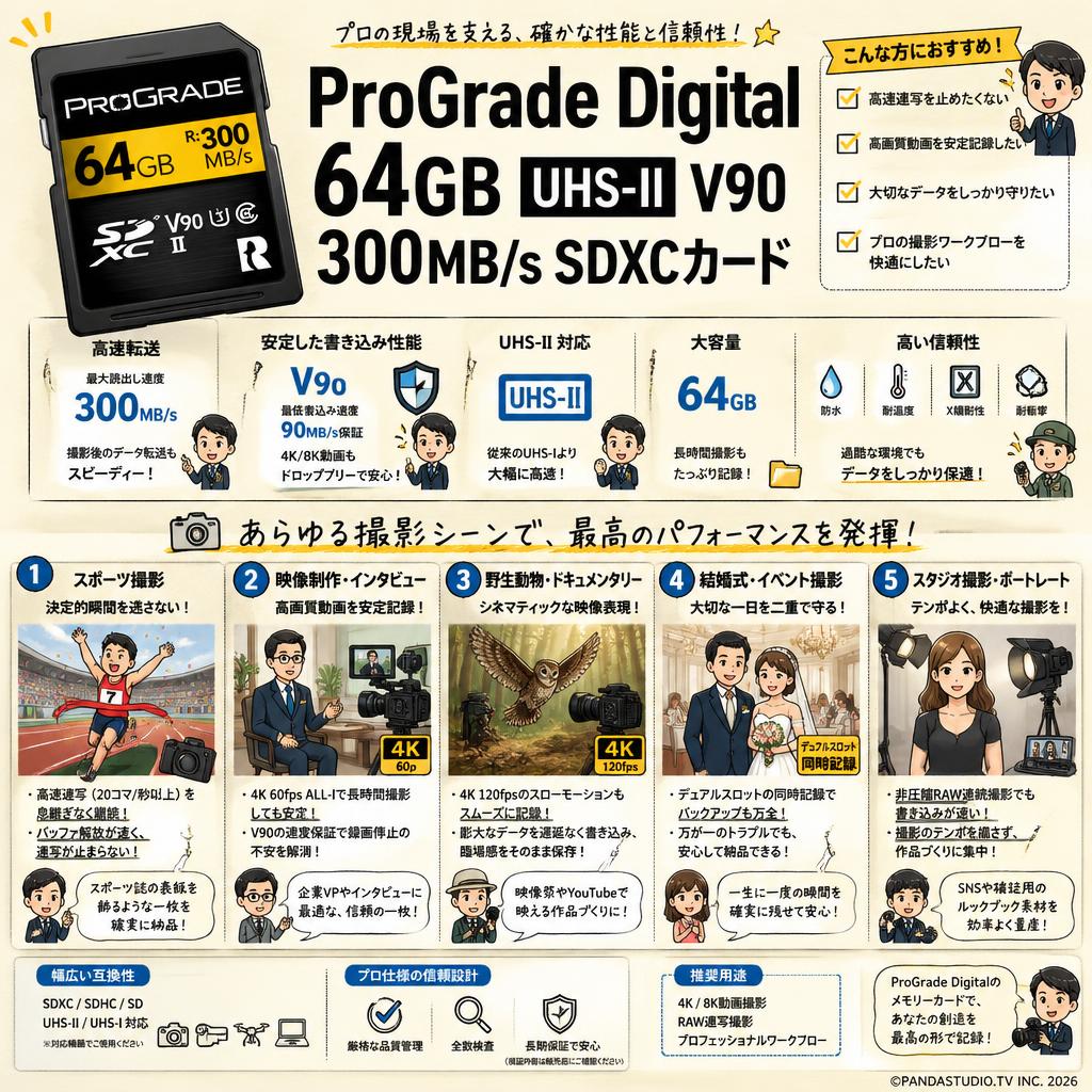 ProGrade Digital 64GB  UHS-II V90 300MB/s SDXCカード 用途