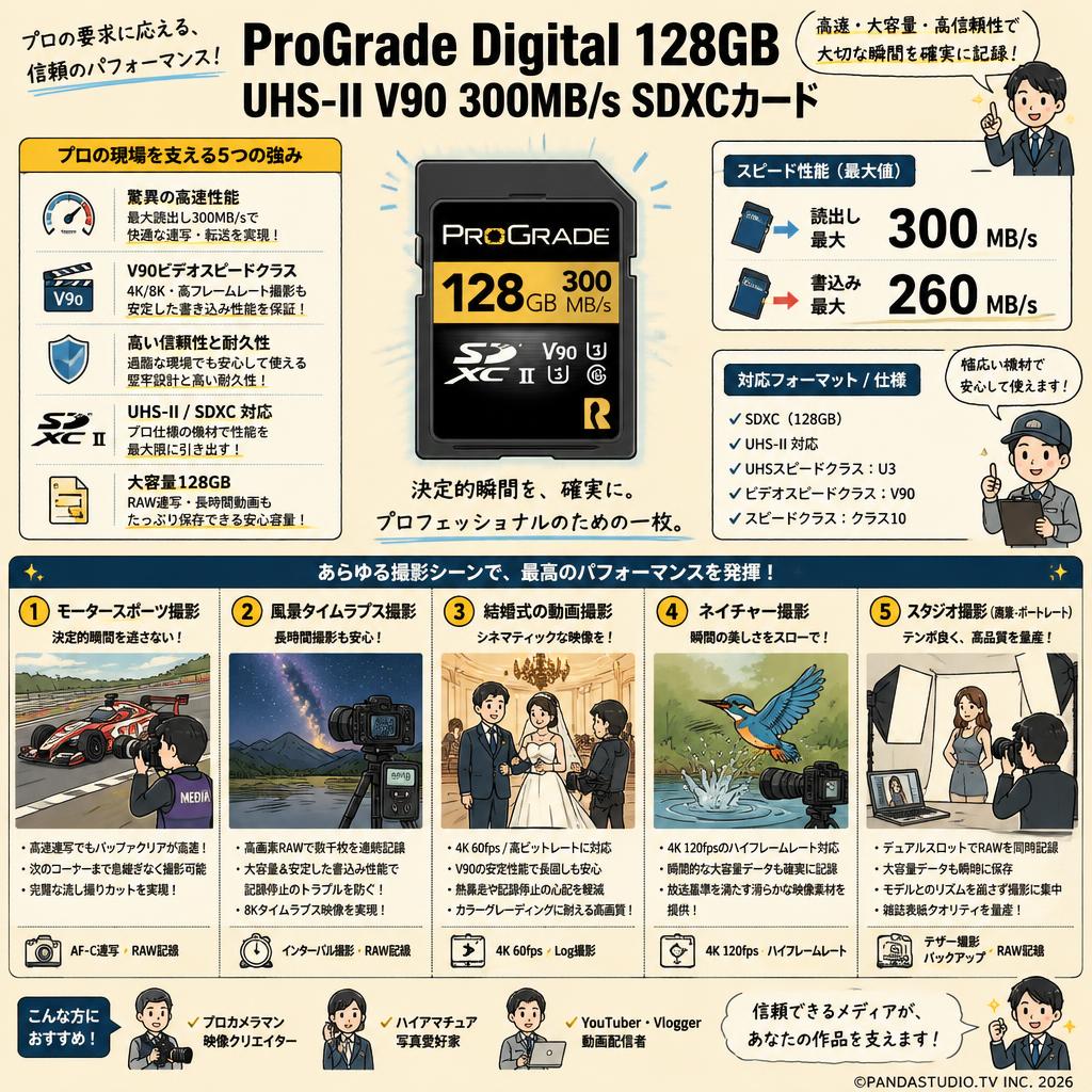 ProGrade Digital 128GB  UHS-II V90 300MB/s SDXCカード 用途