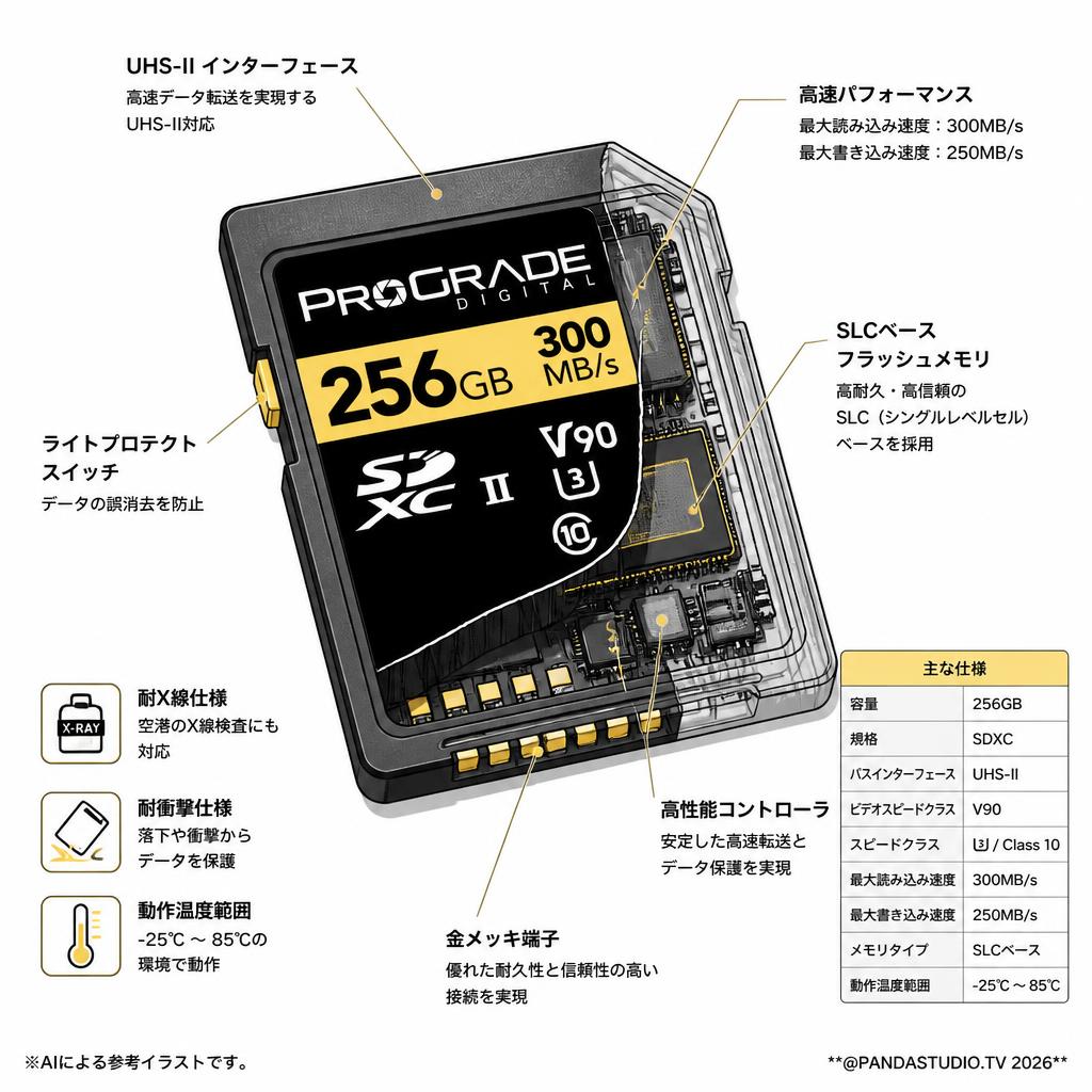 ProGrade Digital 256GB UHS-II V90 300MB/s SDXCカード スペック