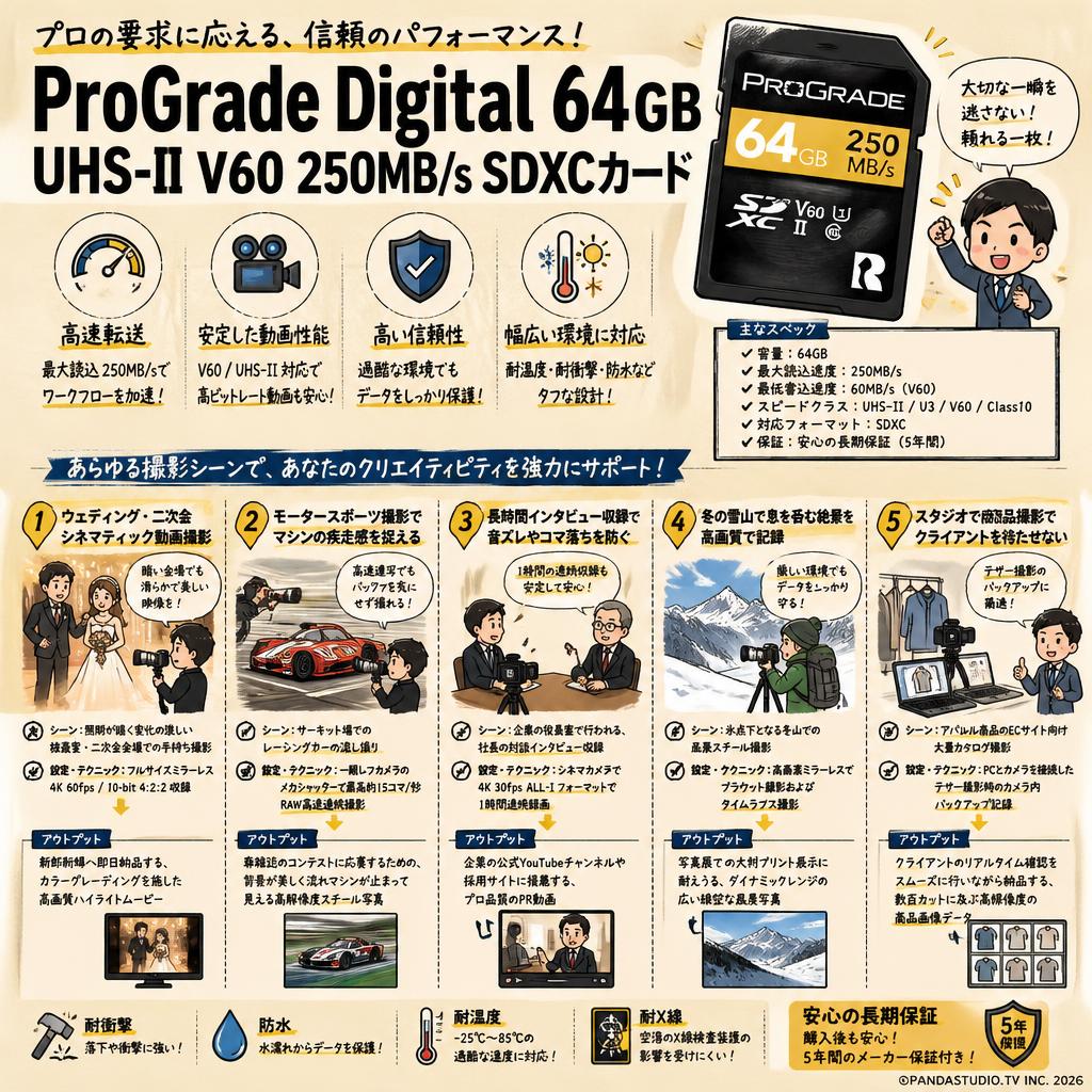 ProGrade Digital 64GB UHS-II V60 250MB/s SDXCカード 用途