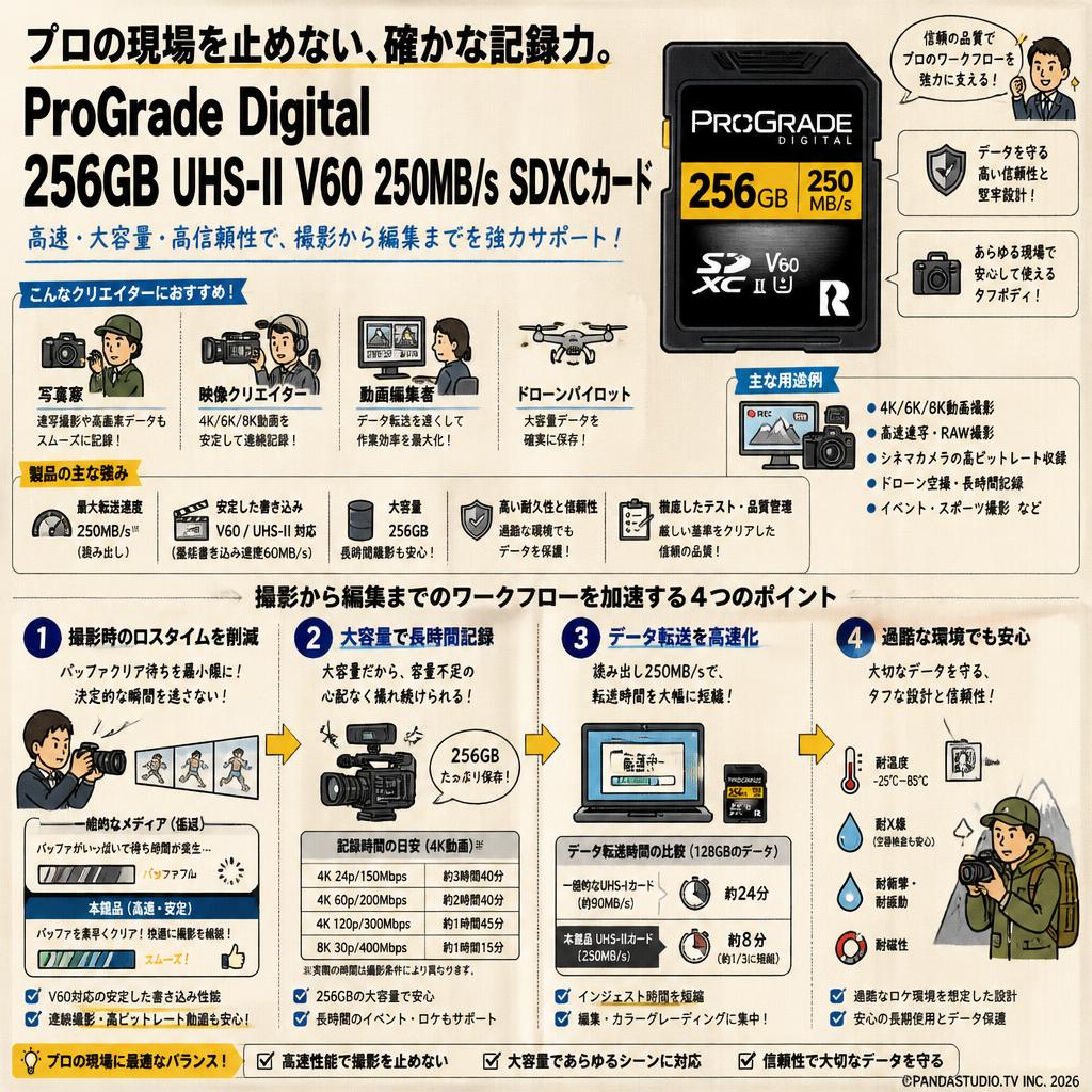 ProGrade Digital 256GB UHS-II V60 250MB/s SDXCカード 概要