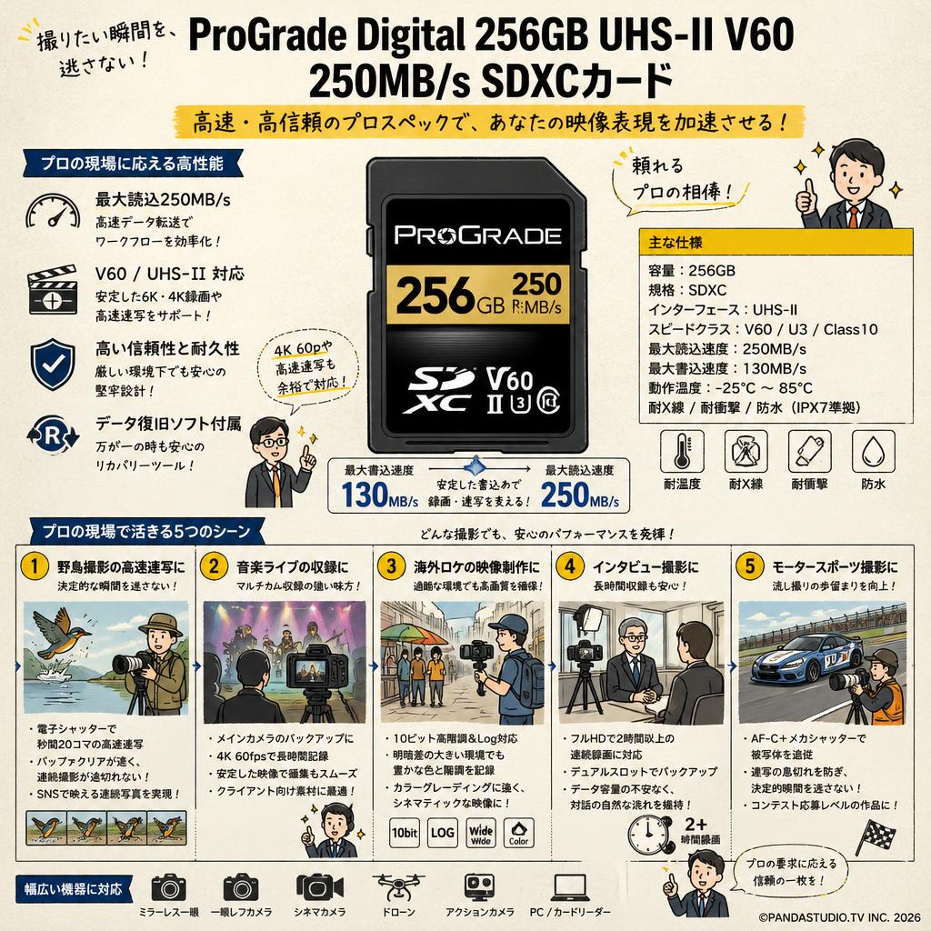 ProGrade Digital 256GB UHS-II V60 250MB/s SDXCカード 用途