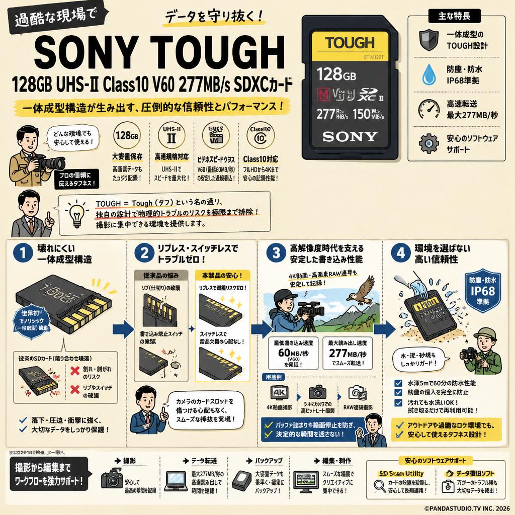 SONY TOUGH 128GB UHS-II Class10 V60 277MB/s SDXCカード 概要