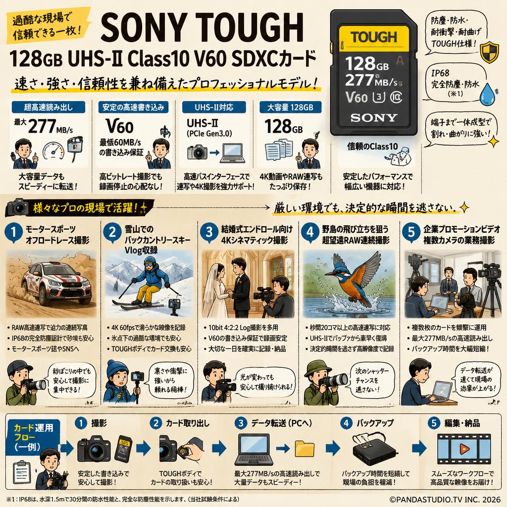 SONY TOUGH 128GB UHS-II Class10 V60 277MB/s SDXCカード 用途