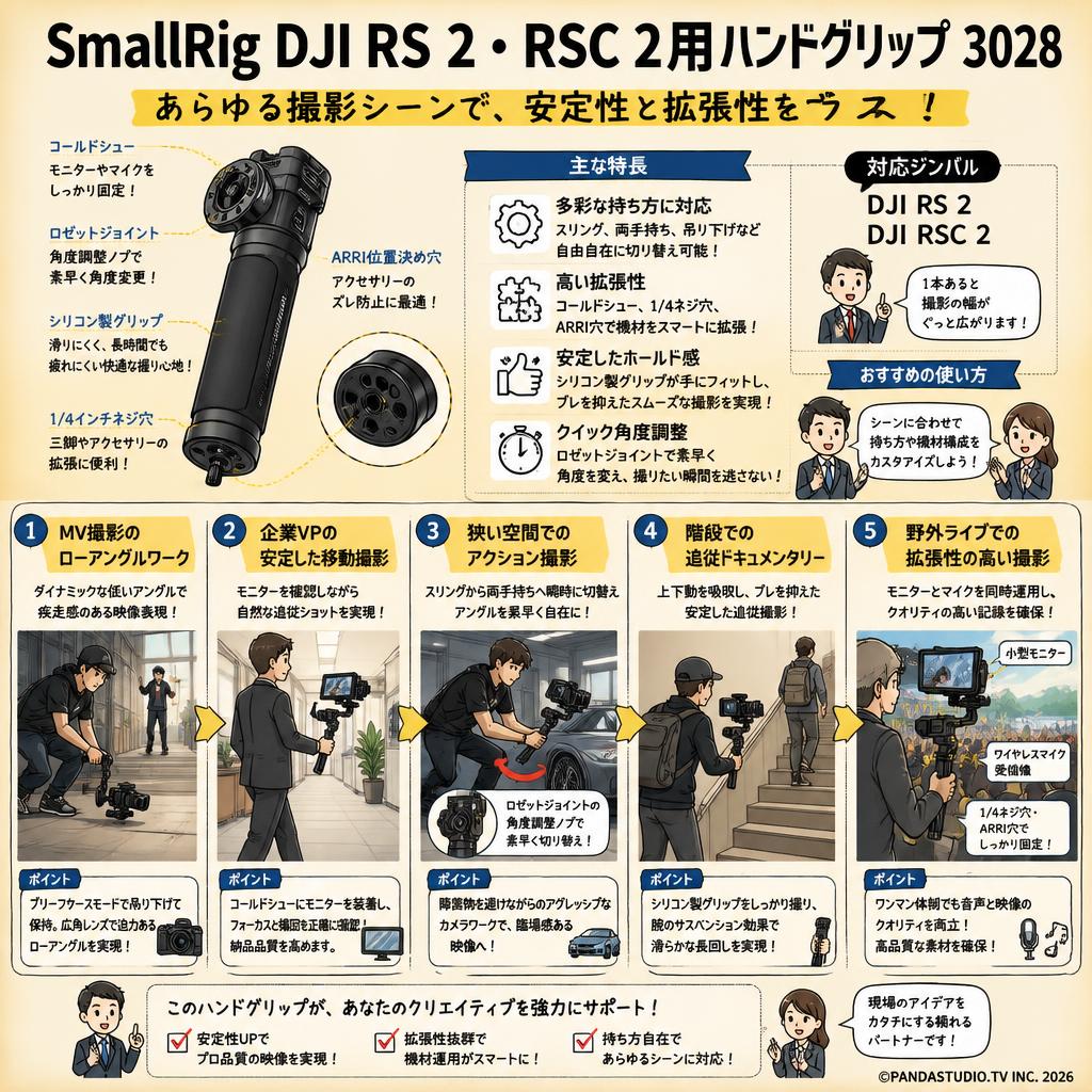 SmallRig DJI RS 2・RSC 2用ハンドグリップ 3028 用途